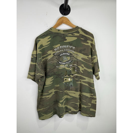Vintage Mens Harley Davidson Camo T-shirt Spring Field,MO Sz XL