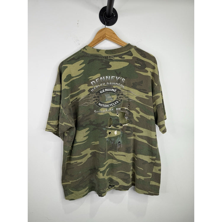 Vintage Mens Harley Davidson Camo T-shirt Spring Field,MO Sz XL