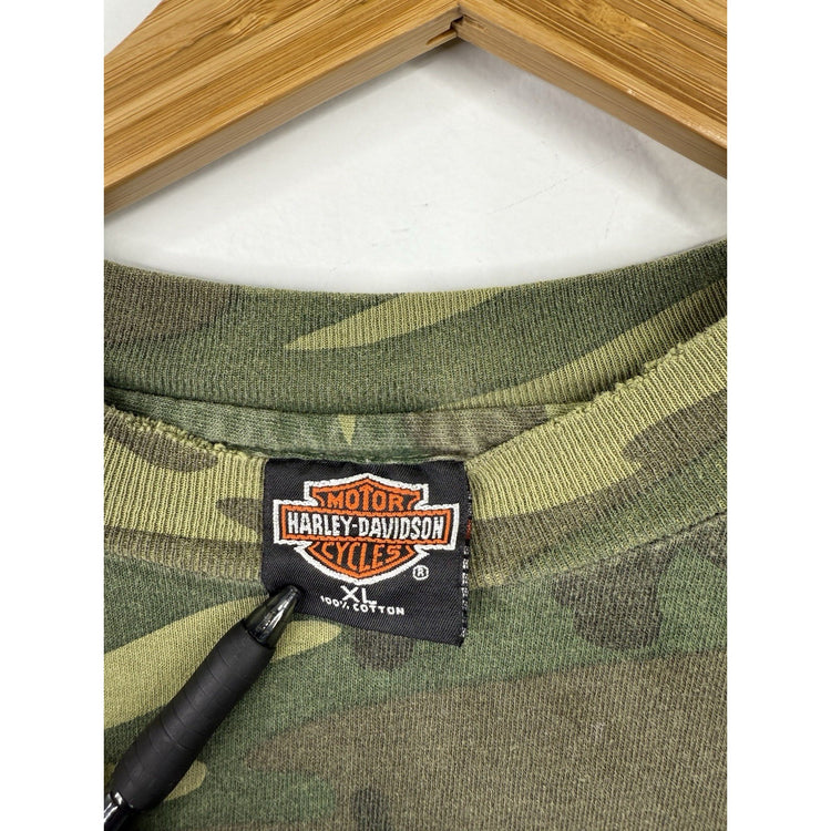 Vintage Mens Harley Davidson Camo T-shirt Spring Field,MO Sz XL