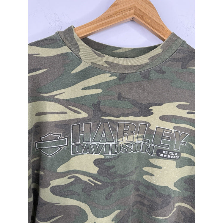 Vintage Mens Harley Davidson Camo T-shirt Spring Field,MO Sz XL