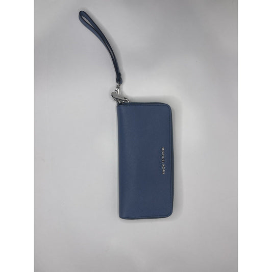 Blue Michael Kors Jet Set Travel Wallet Wristlet Zip Card Holder Organizer