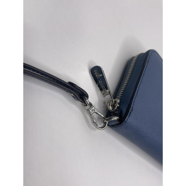 Blue Michael Kors Jet Set Travel Wallet Wristlet Zip Card Holder Organizer
