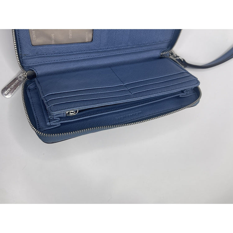 Blue Michael Kors Jet Set Travel Wallet Wristlet Zip Card Holder Organizer