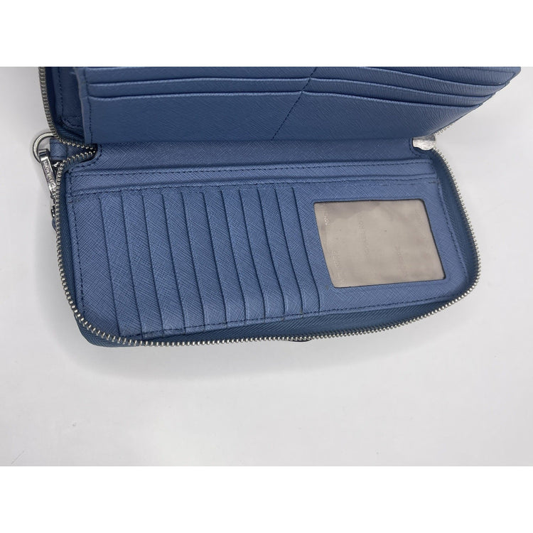 Blue Michael Kors Jet Set Travel Wallet Wristlet Zip Card Holder Organizer