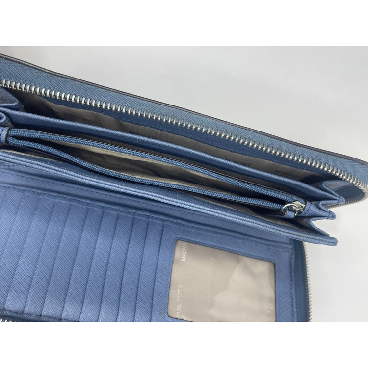 Blue Michael Kors Jet Set Travel Wallet Wristlet Zip Card Holder Organizer