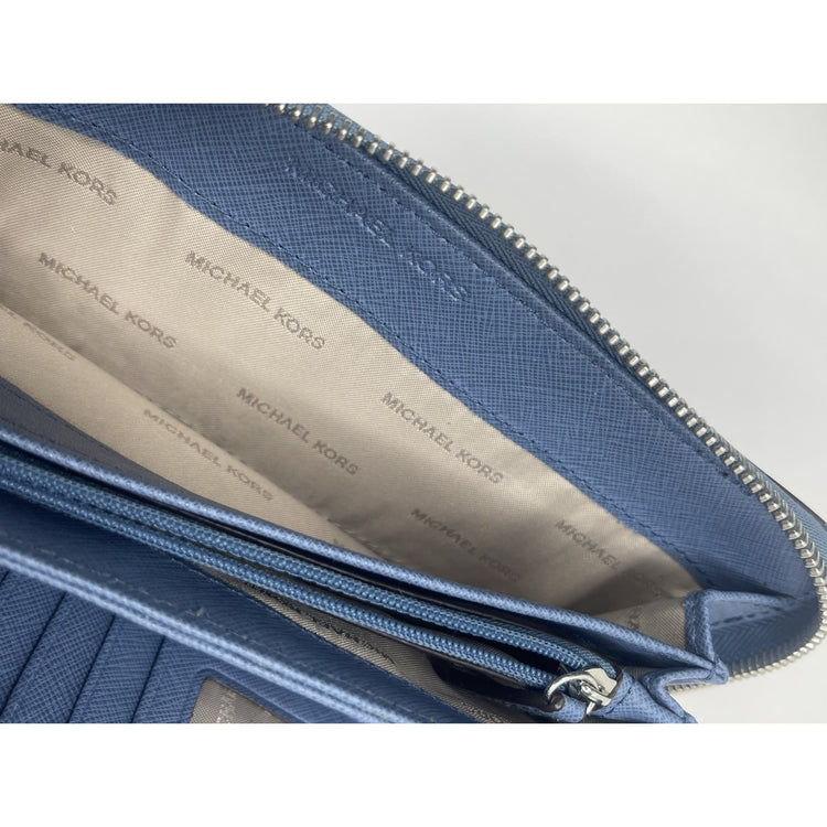 Blue Michael Kors Jet Set Travel Wallet Wristlet Zip Card Holder Organizer