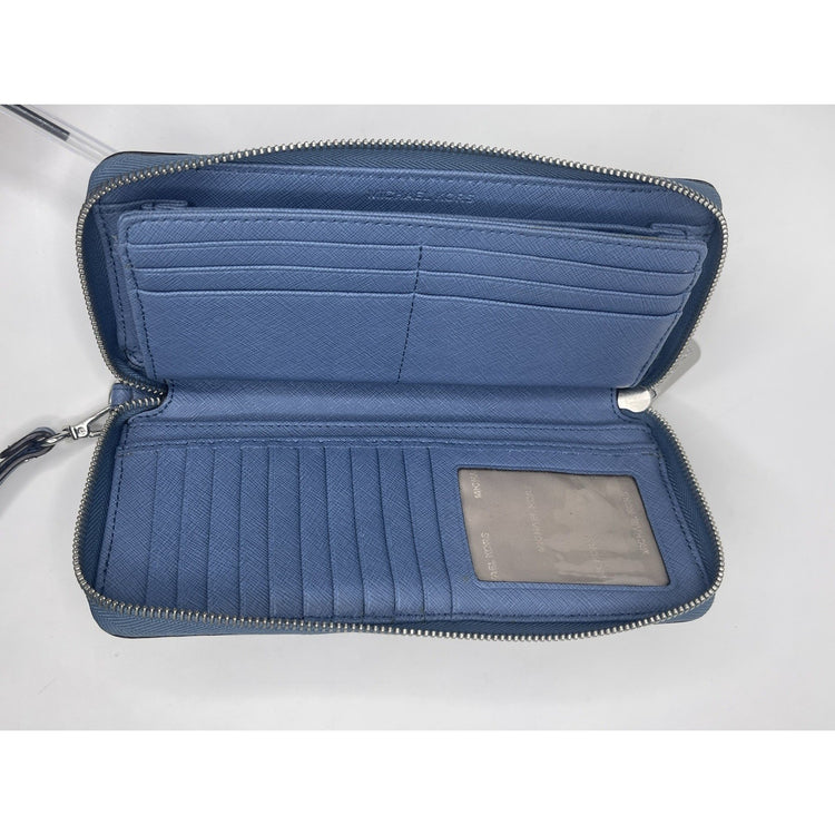 Blue Michael Kors Jet Set Travel Wallet Wristlet Zip Card Holder Organizer