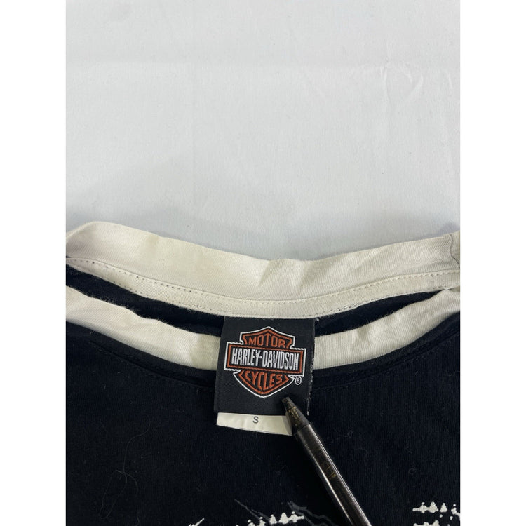 Womens Y2k Harley Davidson Black & White Layered Longsleeve Graphic Shirt Size S