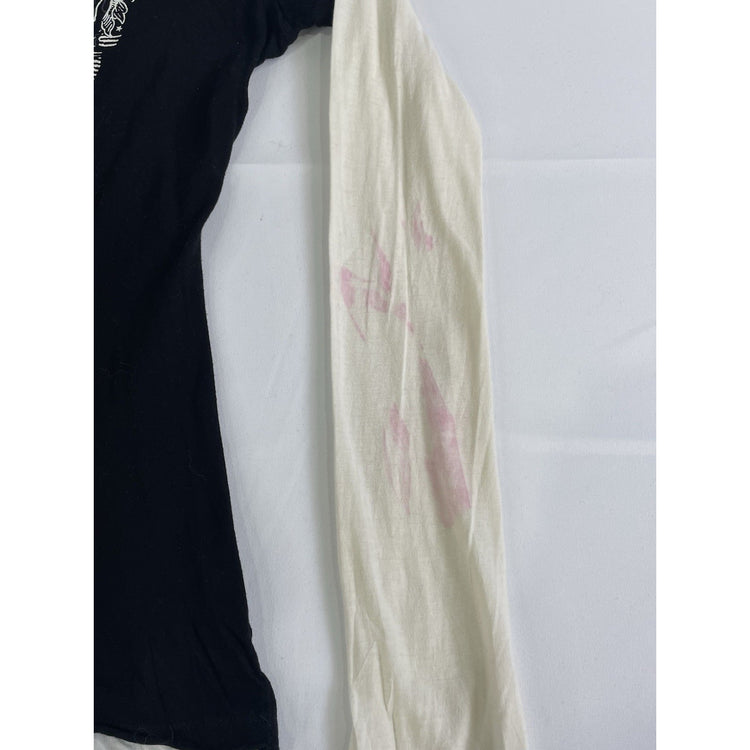 Womens Y2k Harley Davidson Black & White Layered Longsleeve Graphic Shirt Size S