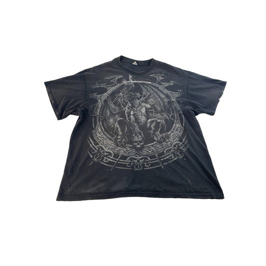 Men's Vintage Style Fantasy Dragon Graphic Black T-Shirt Size XL