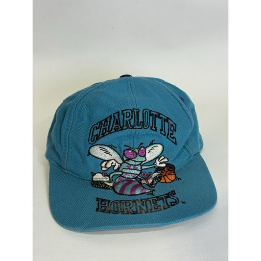 Vintage Charlotte Hornets Hat NBA Basketball AJD Big Logo Spellout SnapBack 90’s