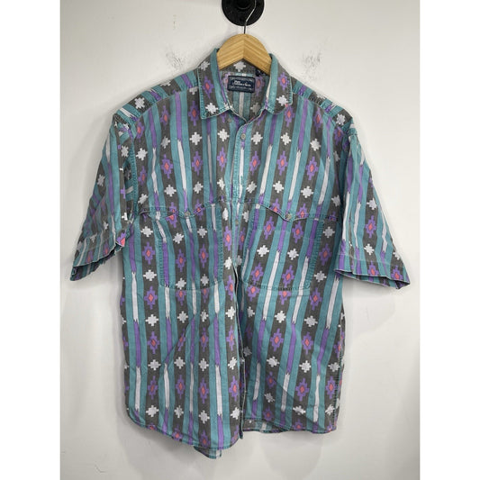 Men's Vintage 90's Pier Connection Tribal Aztec All Print Button Up Shirt Sz M