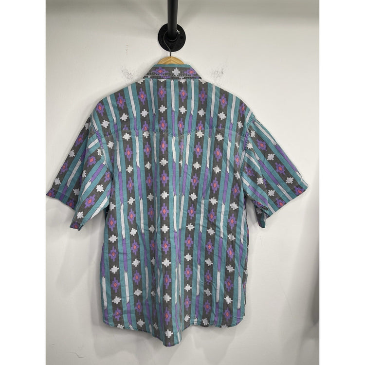 Men's Vintage 90's Pier Connection Tribal Aztec All Print Button Up Shirt Sz M