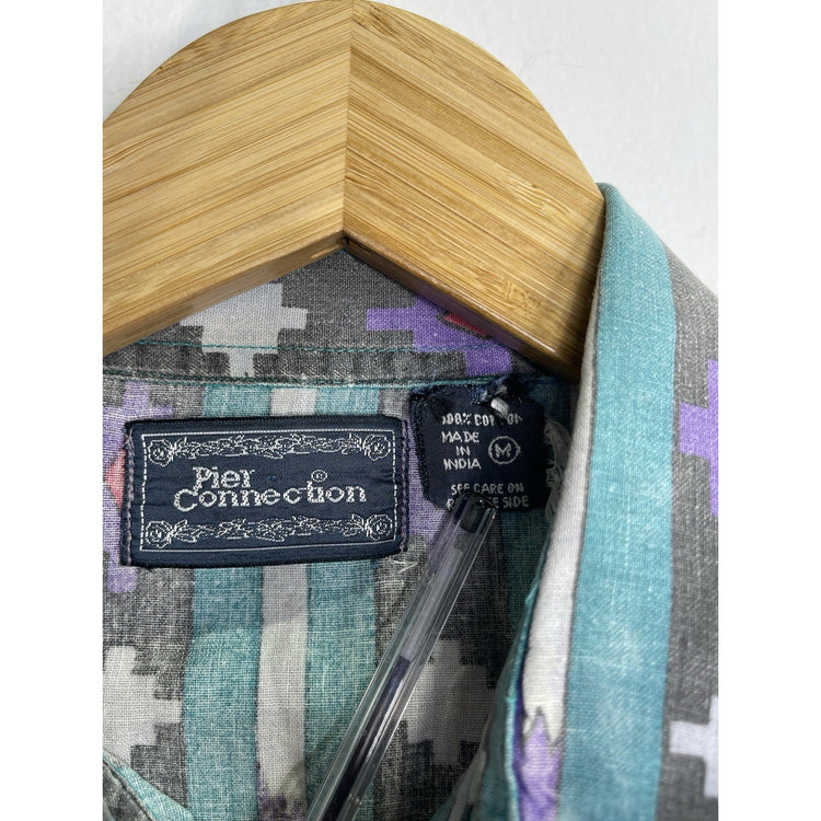 Men's Vintage 90's Pier Connection Tribal Aztec All Print Button Up Shirt Sz M