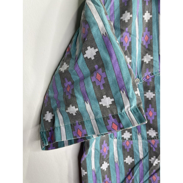 Men's Vintage 90's Pier Connection Tribal Aztec All Print Button Up Shirt Sz M