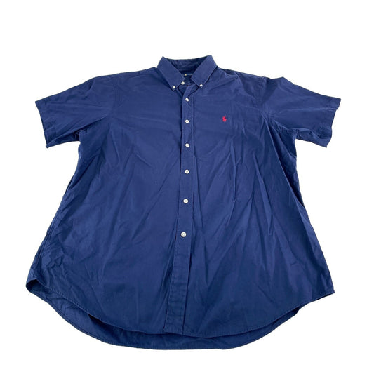 Mens Polo Ralph Lauren Navy Blue Short Sleeve Button Down Shirt Size XL