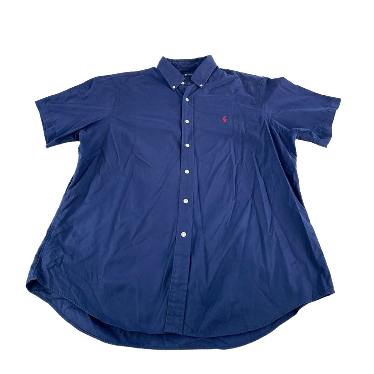 Mens Polo Ralph Lauren Navy Blue Short Sleeve Button Down Shirt Size XL