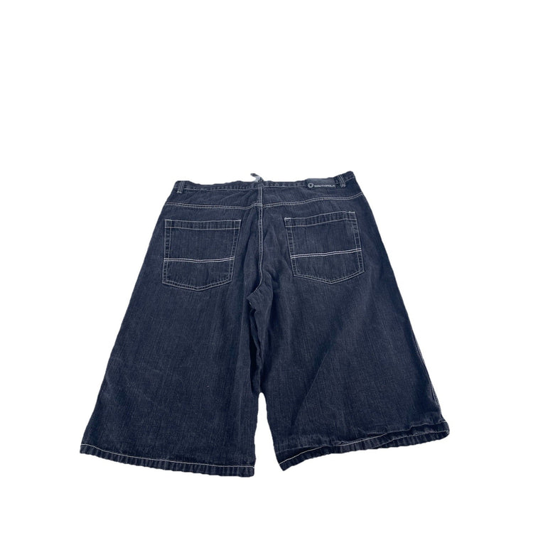 Mens Southpole White Stitched Black Denim Baggy Shorts Size 46