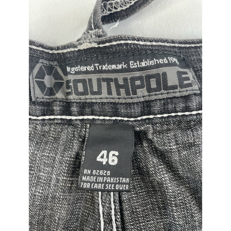 Mens Southpole White Stitched Black Denim Baggy Shorts Size 46