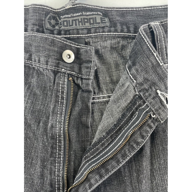Mens Southpole White Stitched Black Denim Baggy Shorts Size 46