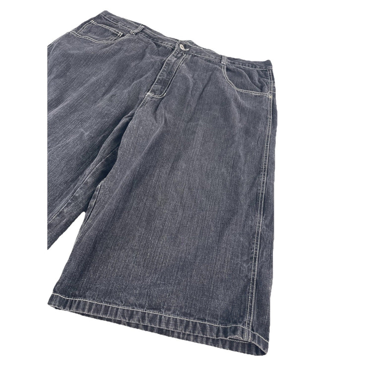 Mens Southpole White Stitched Black Denim Baggy Shorts Size 46