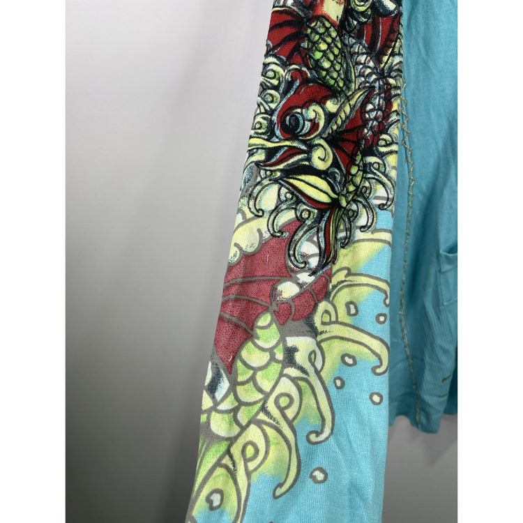 Women’s Y2k Ed Hardy Rhinestones Tattoo Art Knitwear Hoodie Sz Large