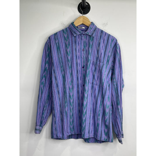Men’s VTG Retro Striped Purple Maya Jones Imports Oxford Shirt Size Large