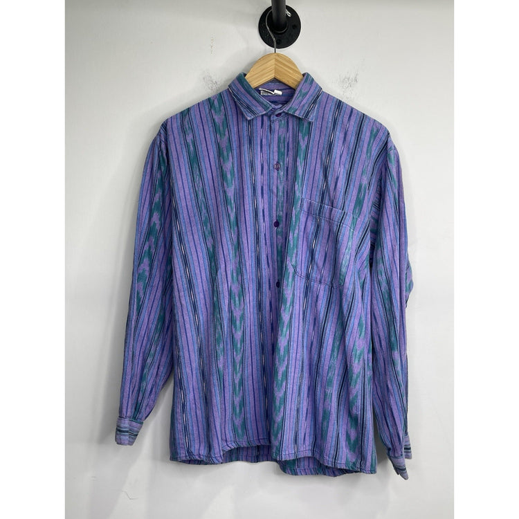 Men’s VTG Retro Striped Purple Maya Jones Imports Oxford Shirt Size Large