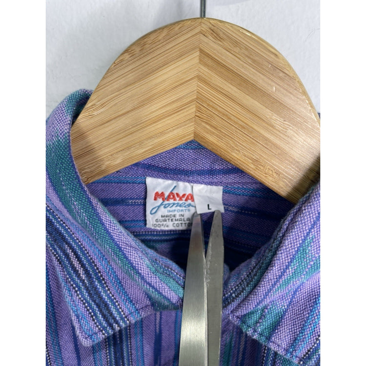Men’s VTG Retro Striped Purple Maya Jones Imports Oxford Shirt Size Large