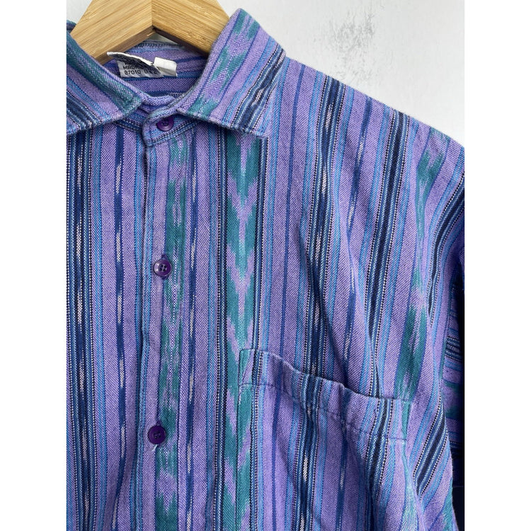 Men’s VTG Retro Striped Purple Maya Jones Imports Oxford Shirt Size Large