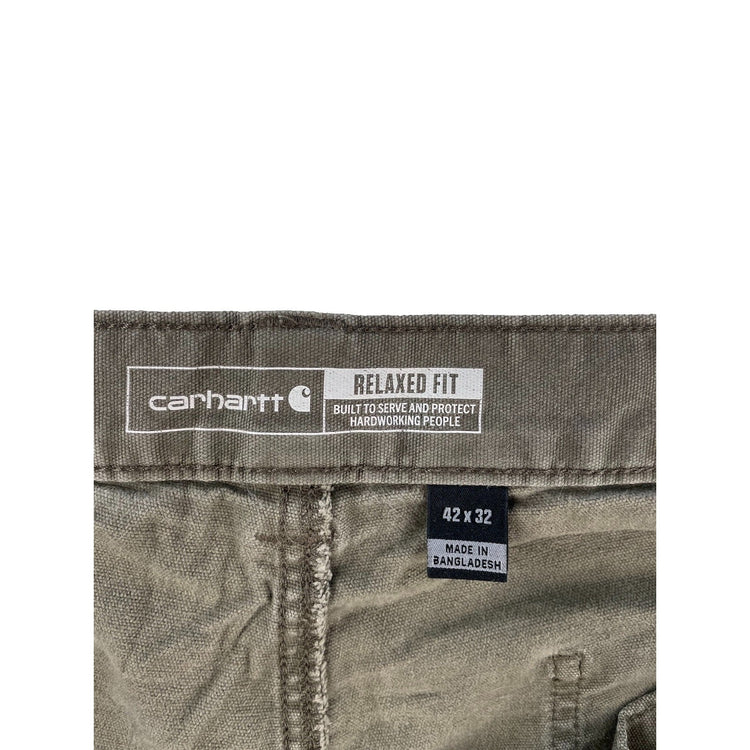 Mens Carhartt Moss Green Relaxed Fit Double Front Canvas Work Pants Size 42x32