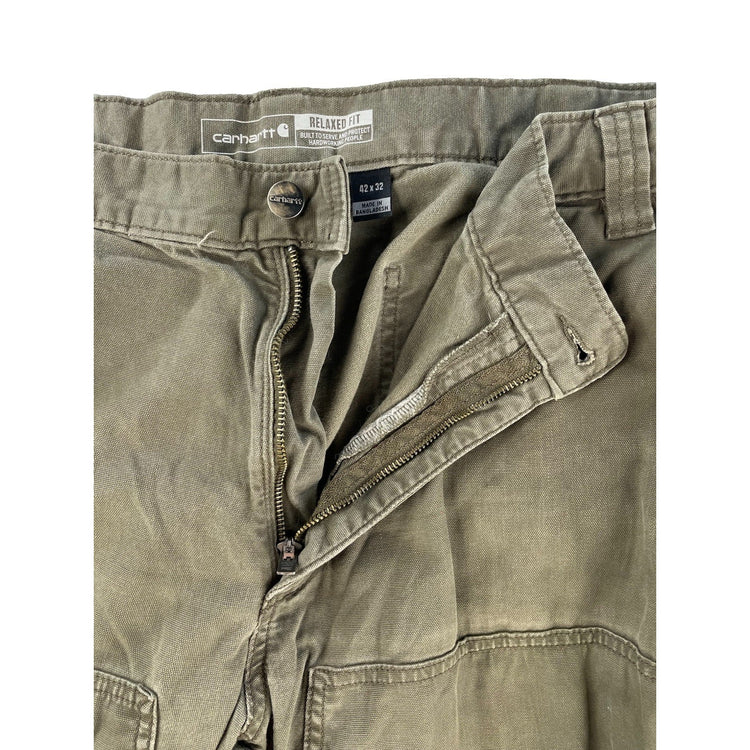 Mens Carhartt Moss Green Relaxed Fit Double Front Canvas Work Pants Size 42x32