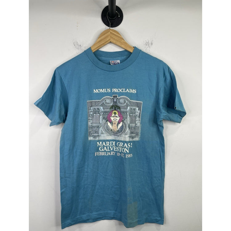 1985 Momus Proclaims Mardi Gras! Galveston Blue T-shirt Size L 42-44