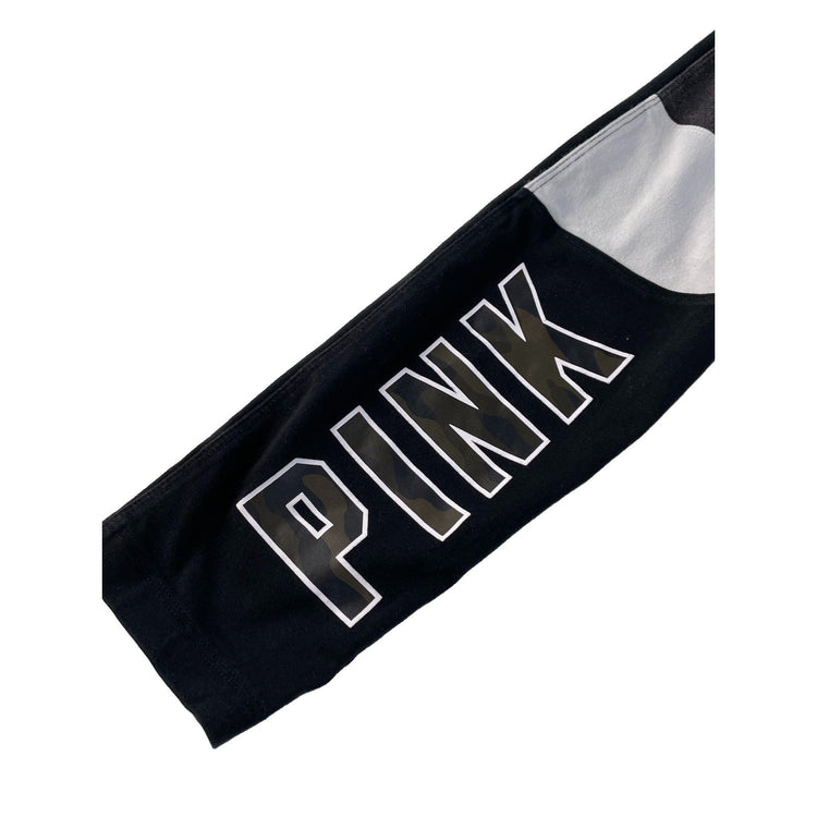 Womens PINK Victorias Secret Black Yoga Leggings with Camo & White Stripe Size S
