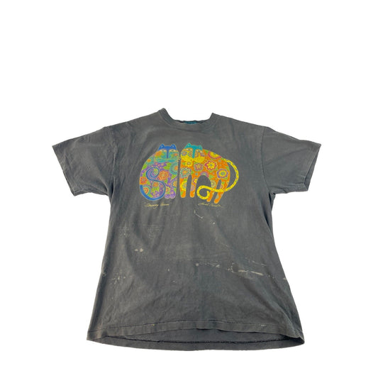 Mens Laurel Burch "Feline Friends" Floral Cat Graphic Gray T-Shirt Size L