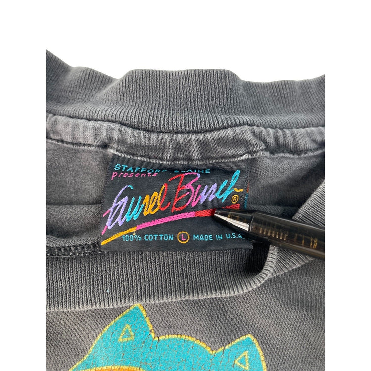 Mens Laurel Burch "Feline Friends" Floral Cat Graphic Gray T-Shirt Size L