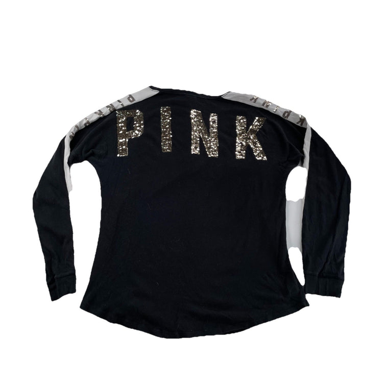 Women’s PINK Victoria Secret Black,White,&Gold Cotton Long Sleeve Shirt Size L