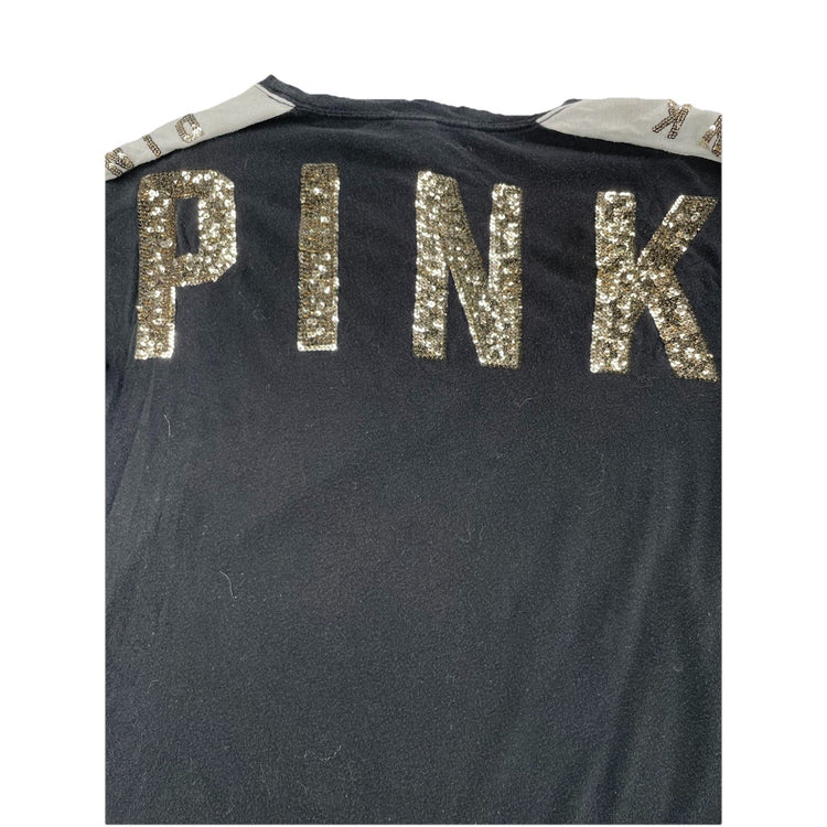Women’s PINK Victoria Secret Black,White,&Gold Cotton Long Sleeve Shirt Size L