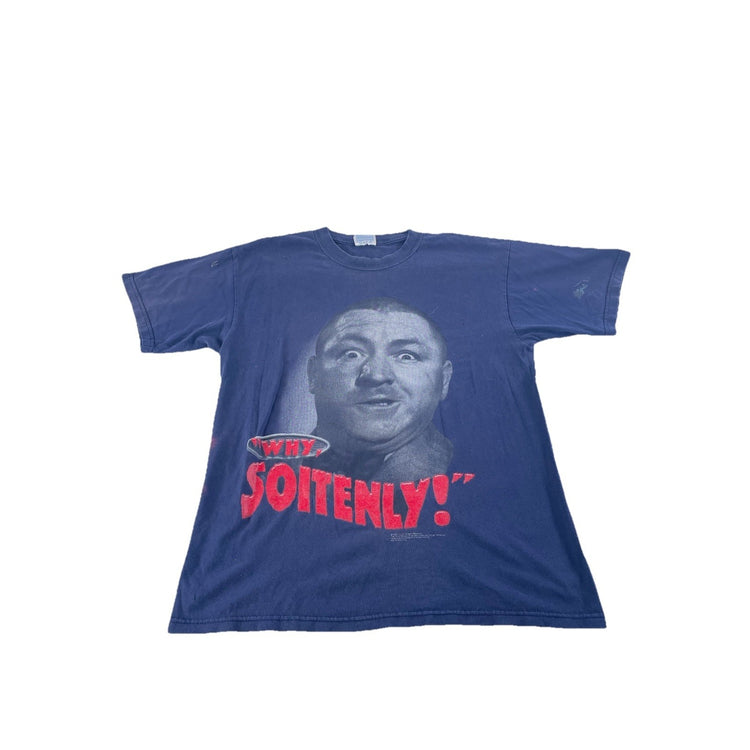 Mens Vintage The Three Stooges Curly Howard "Why, Soitenly!" Graphic Tee Size L