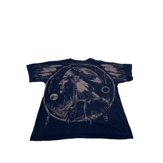 Mens Native American Chief and Wolf Dreamcatcher Graphic T-Shirt Black Size Xl
