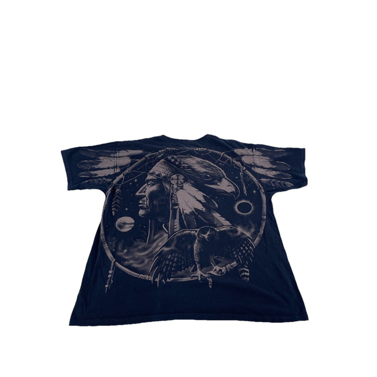 Mens Native American Chief and Wolf Dreamcatcher Graphic T-Shirt Black Size Xl