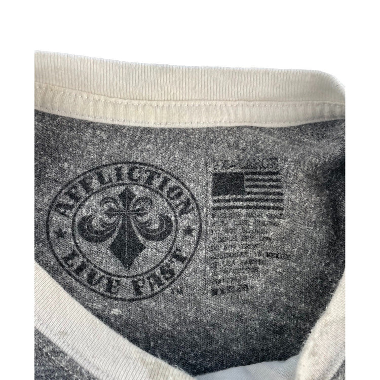 Mens Vintage Affliction Live Fast Gray White Eagle Grunge MMA T-Shirt SIZE XXL