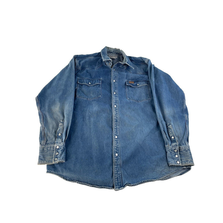 Men's Carhartt Western Denim Snap Button Long Sleeve Jacket Blue Size XL Tall