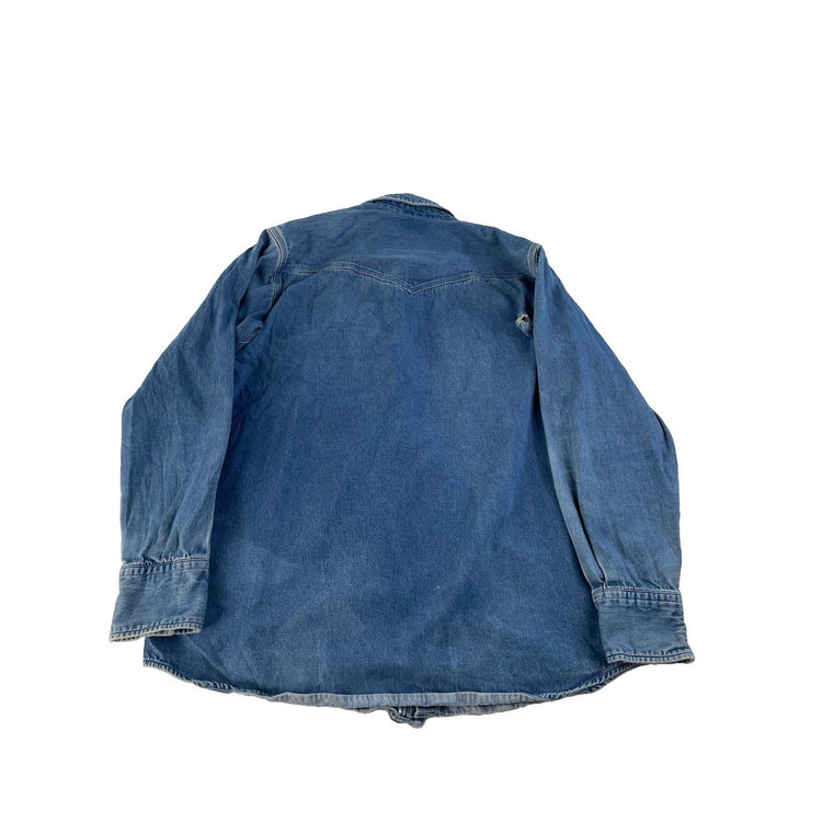 Men's Carhartt Western Denim Snap Button Long Sleeve Jacket Blue Size XL Tall