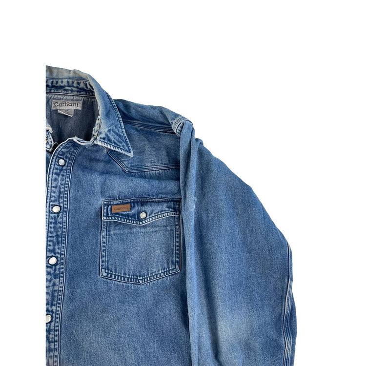 Men's Carhartt Western Denim Snap Button Long Sleeve Jacket Blue Size XL Tall