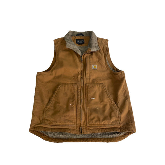 Mens Carhartt Tan Loose Fit Sherpa Lined Mock Neck Vest Size Medium