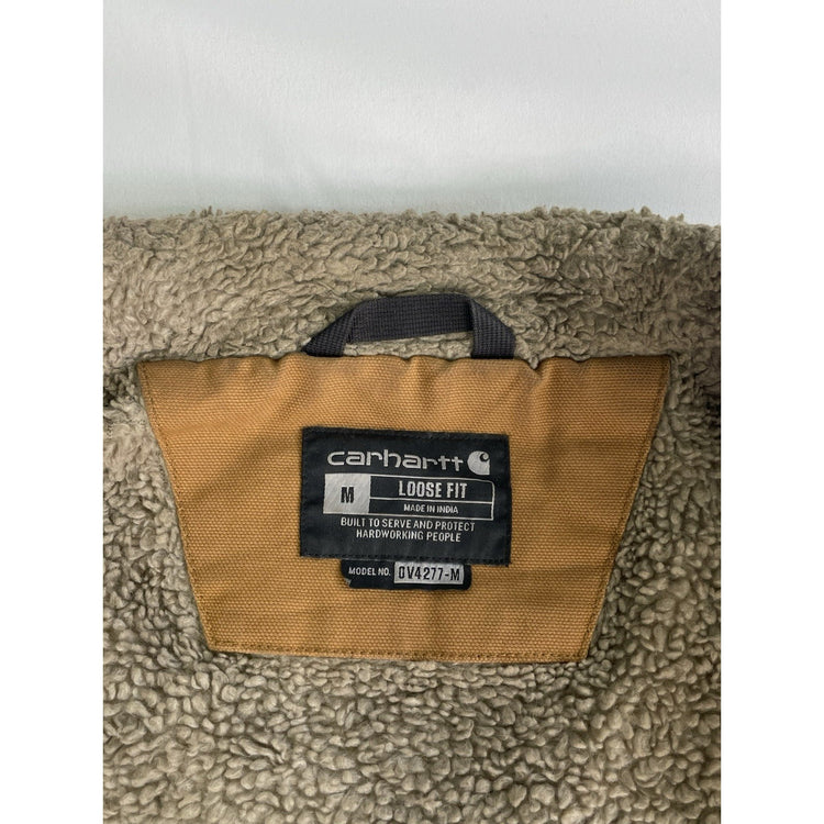 Mens Carhartt Tan Loose Fit Sherpa Lined Mock Neck Vest Size Medium