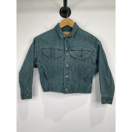 Vintage Kids 1990’s Levi’s Green Denim Jean Jacket Brown Tab Size Small (8-10)
