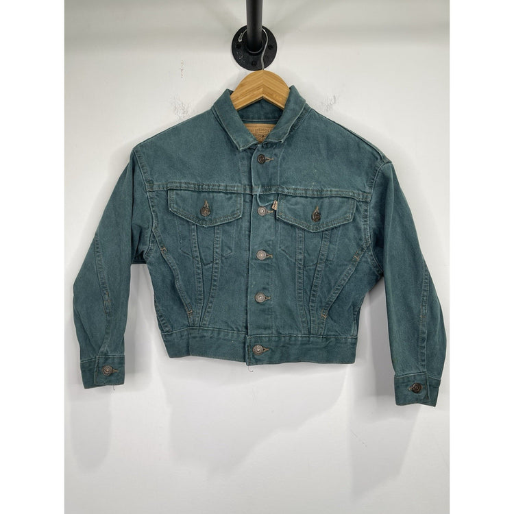 Vintage Kids 1990’s Levi’s Green Denim Jean Jacket Brown Tab Size Small (8-10)