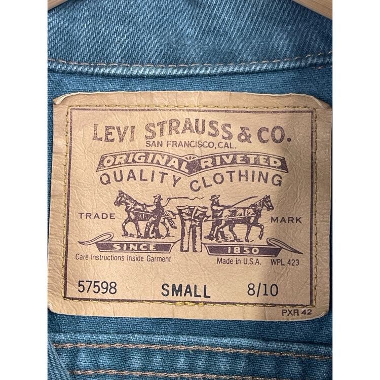 Vintage Kids 1990’s Levi’s Green Denim Jean Jacket Brown Tab Size Small (8-10)